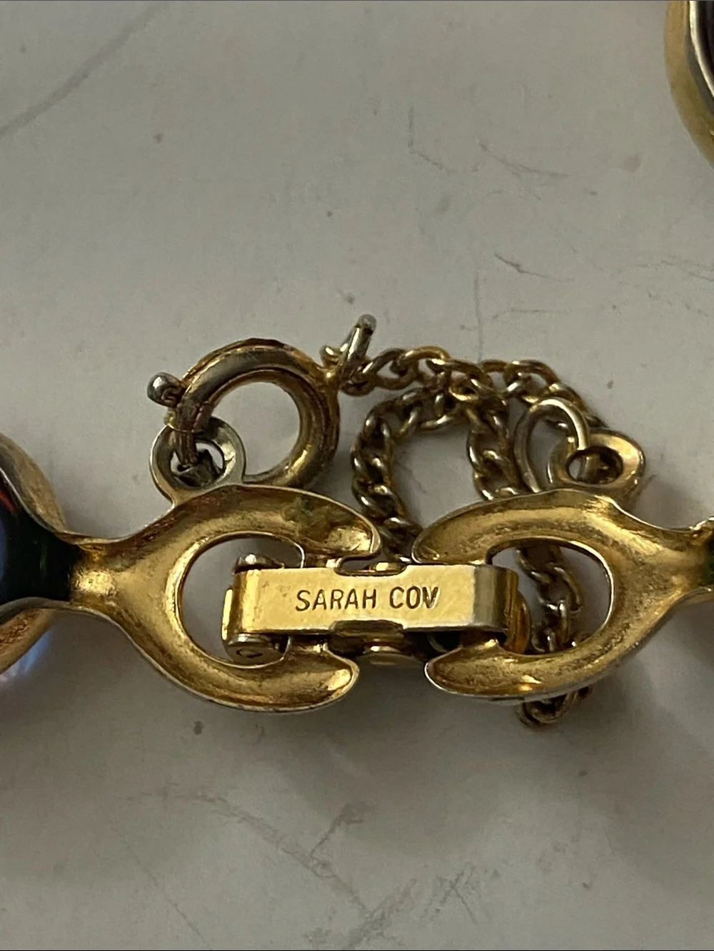 Vintage Sarah Coventry HARMONY Bracelet Watermelon Rainbow Glass Gold Tone 7.5”